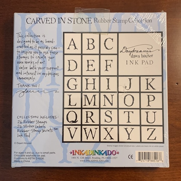 Inkadinkado Rubber Stamp 26 Piece Alphabet Set Carved in Stone by Dawn Houser - Picture 2 of 2